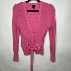 Pink Fitted Cardigan Sweater Belted